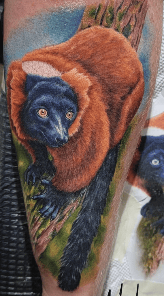 Red Ruffed Lemur Primate Tattoo