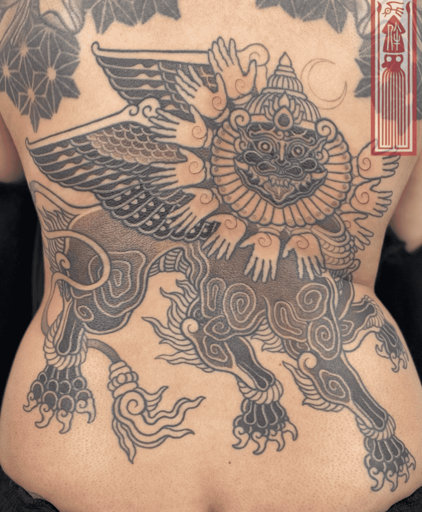 Sharabha Back Hindu Mythology Tattoo