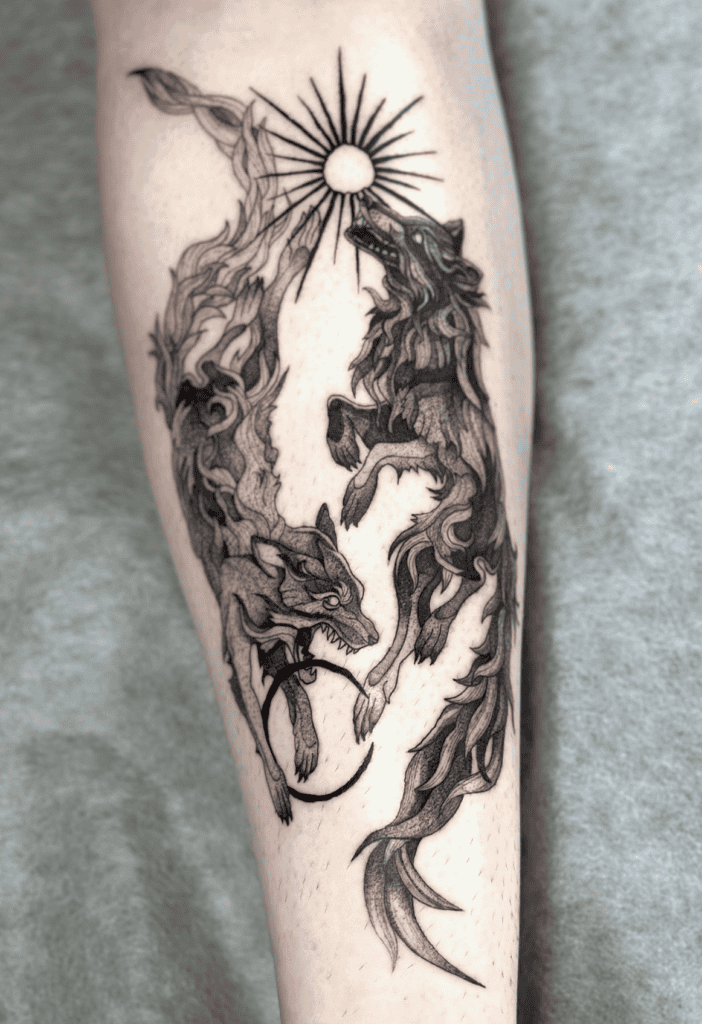 Sköll & Hati Wolves Norse Mythology Tattoo