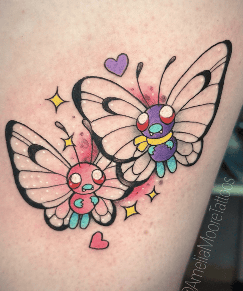 Ash’s Butterfree Pink Pokémon Anime Tattoo