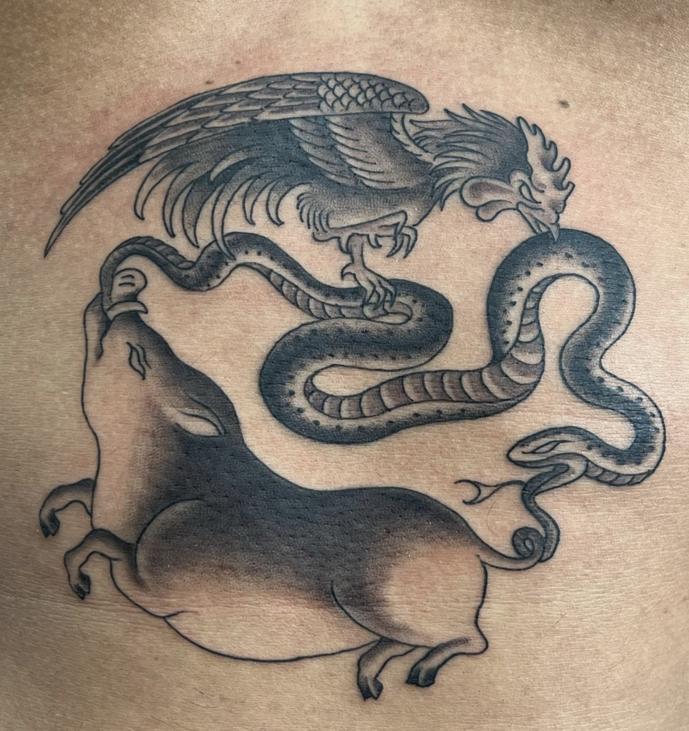 The Three Poisons Alt Chicken Tattoo