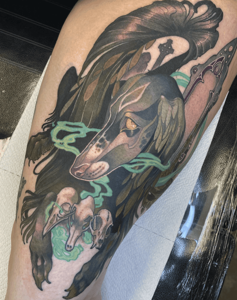Cu Sith Green Celtic Mythology Tattoo