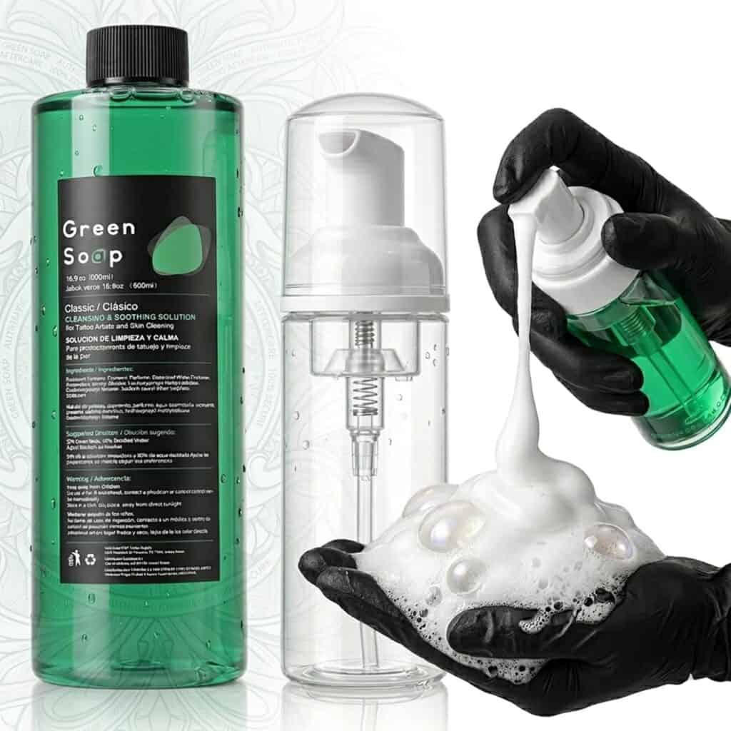 Tattoo Green Soap 16.9OZ 100% Ultra Concentrated & 7OZ Foam Bottle Kit