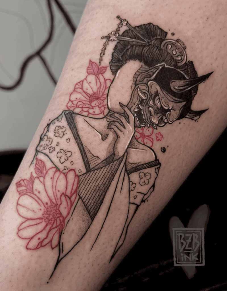 Noppera-bō Flowers Japanese Mythology Tattoo