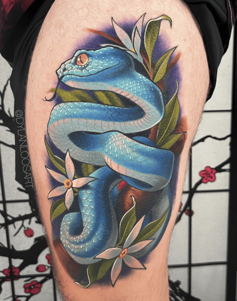 White-lipped Pit Viper Snake Tattoo