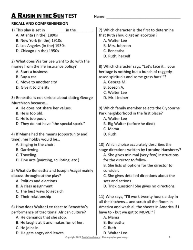 A Raisin in the Sun test page 1
