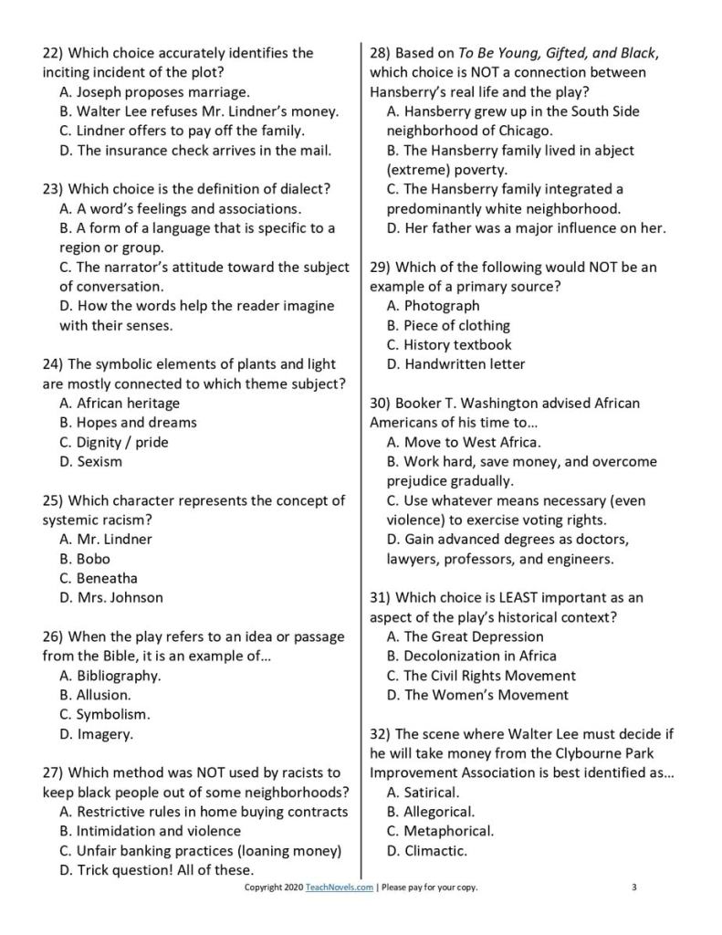 A Raisin in the sun multiple choice