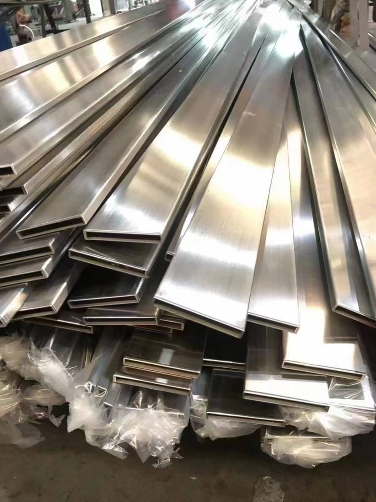 Stainless steel rectangular tubes in warehouse