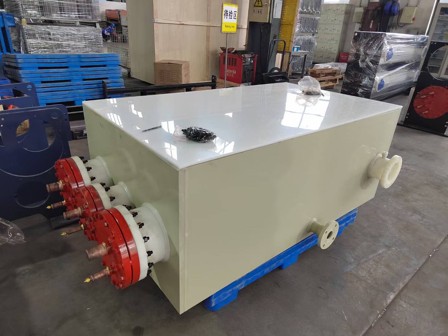 TeCarve stainless steel heat exchanger unit on the factory floor ready for inspection