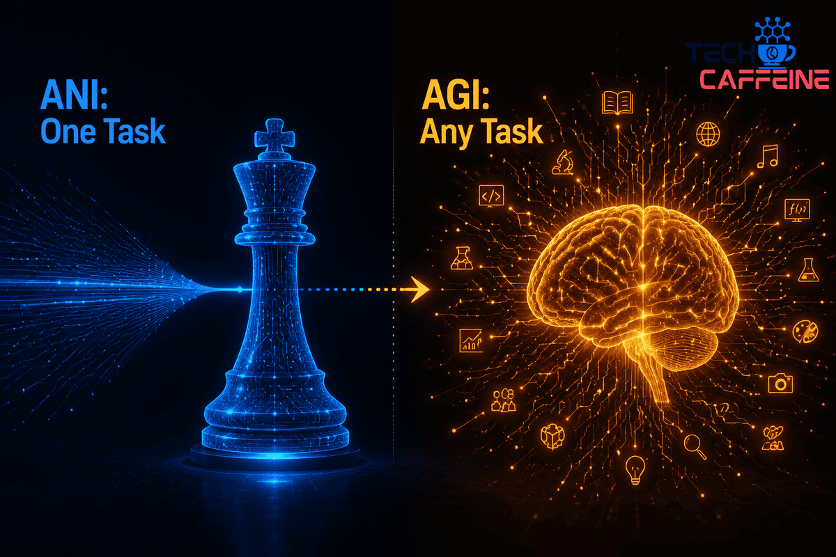 AI vs AGI comparison for task versatility and intelligence levels.