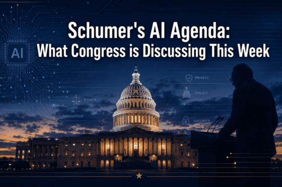 Congress discussing AI policy, ethics, and security issues at sunset with Capitol building.