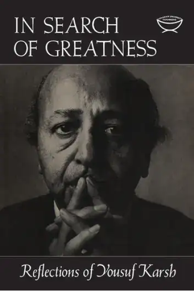 Black and white portrait of Yousuf Karsh with thoughtful expression.