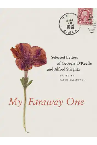 Book cover of My Faraway One with a flower and postal stamp.