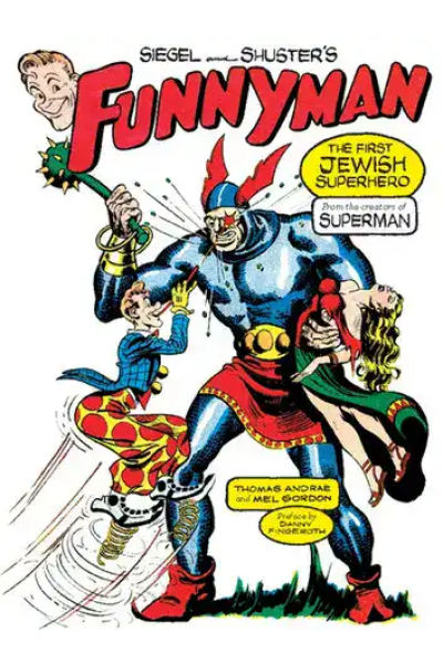 Comic cover featuring a Jewish superhero fighting a villain with children.