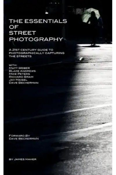 Street photography book cover with silhouettes and urban scene.