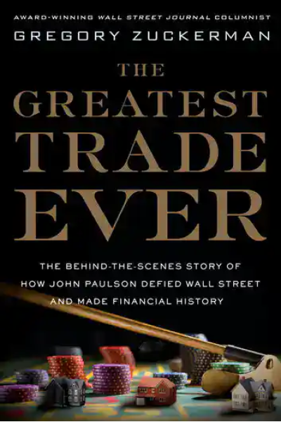 Book cover of The Greatest Trade Ever by Gregory Zuckerman with poker chips and cars.