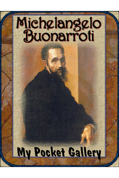 Portrait of Michelangelo Buonarroti on book cover for My Pocket Gallery.