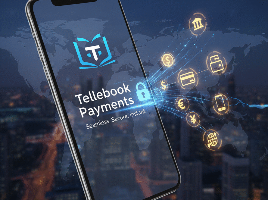 Mobile app screen showing Tellebook Payments for secure eBook transactions.