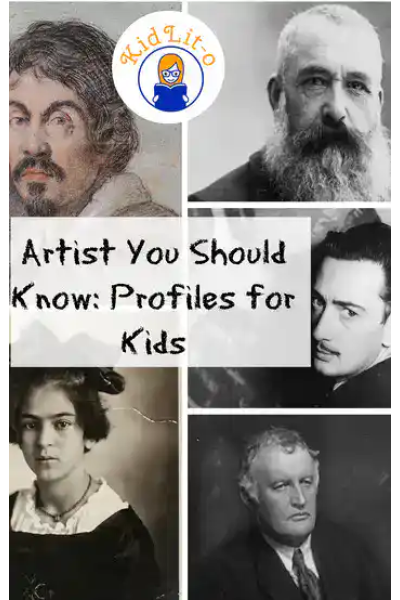Collage of famous artists for kids' educational profile.