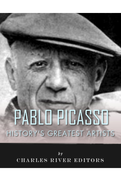 Black and white photo of Pablo Picasso with a cap, historical art figure.