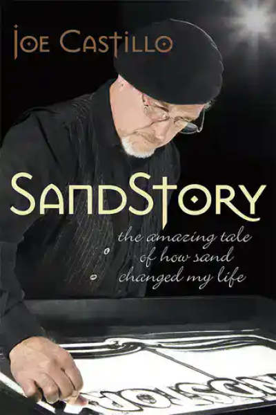 Joe Castillo creating sand art for Sandstory eBook cover.