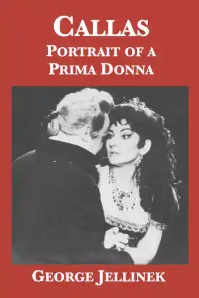 Black and white photo of Maria Callas and George Jellinek in a dramatic scene.