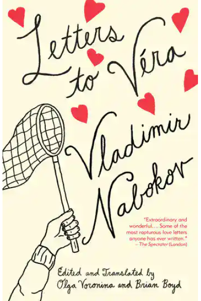 Book cover of Letters to Véra by Vladimir Nabokov with red hearts and a hand holding a tennis racket.