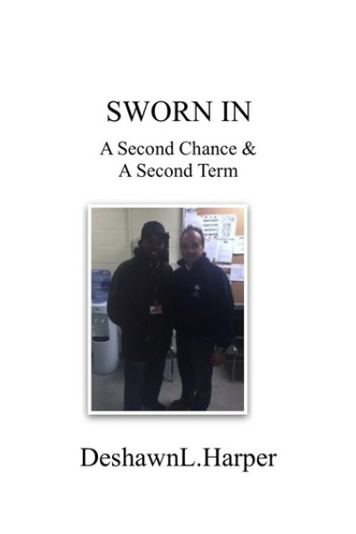 Book cover for Sworn In by Deshawn Harper with two men in a room.