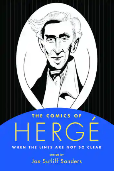 Book cover of The Comics of Hergé with a portrait of Hergé.