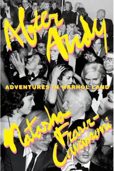 Crowd of people at an art event with bold yellow text overlay.