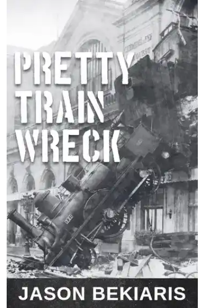 Black and white image of a train wreck with the title and author.