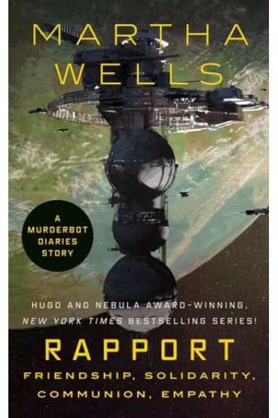 Book cover of Rapport by Martha Wells, featuring a spaceship and space background.
