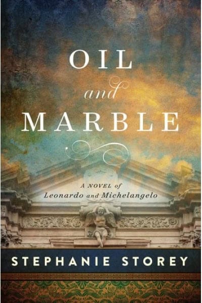 Book cover of Oil and Marble novel about Leonardo and Michelangelo.