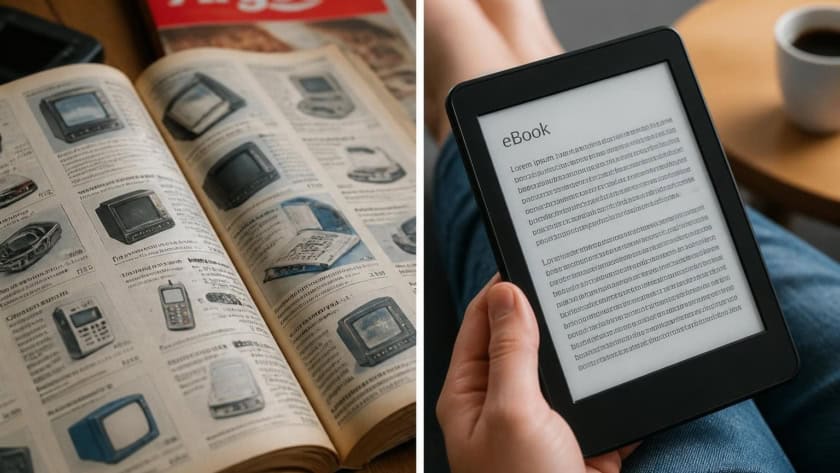 Open magazine and eBook reader showcasing digital books at TelleBook store.