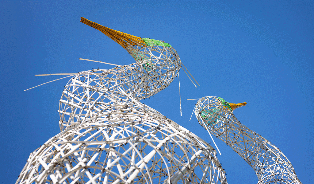 Sculptural seagulls created by TEMPOart, featured in Maine Home + Design August issue, showcasing in.