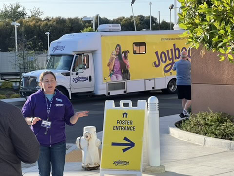 Joybound mobile recreation van at community event in Walnut Creek, CA.