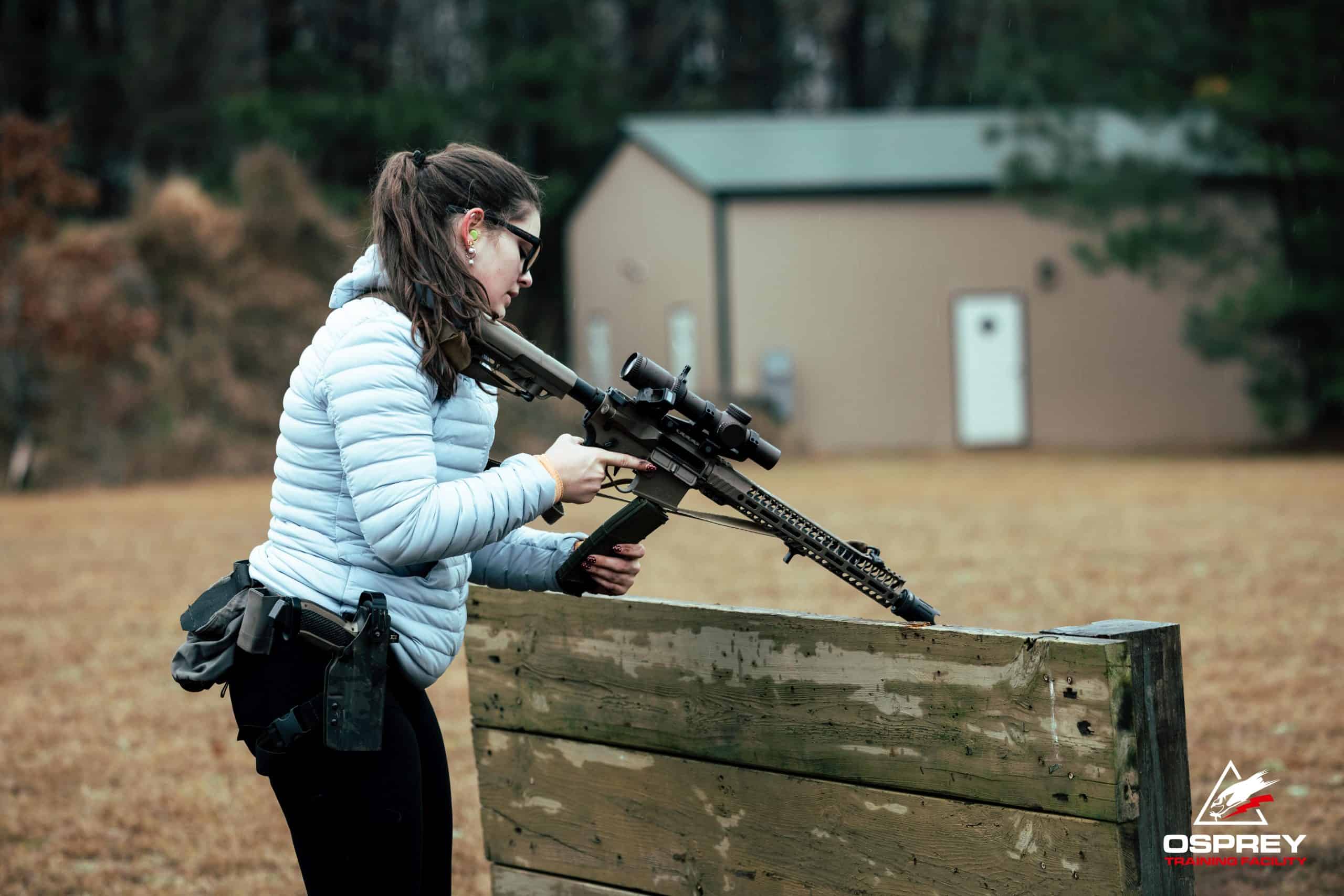 Competitor reloading an AR-15 a 2 Gun competition hosted by Osprey Training Facility