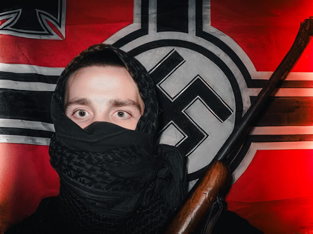 Order Of Nine Angles (O9A): The Nazi-Occult Network Built For Radicalization Neo-Nazi Symbol And Flag With Hate Speech Scene.