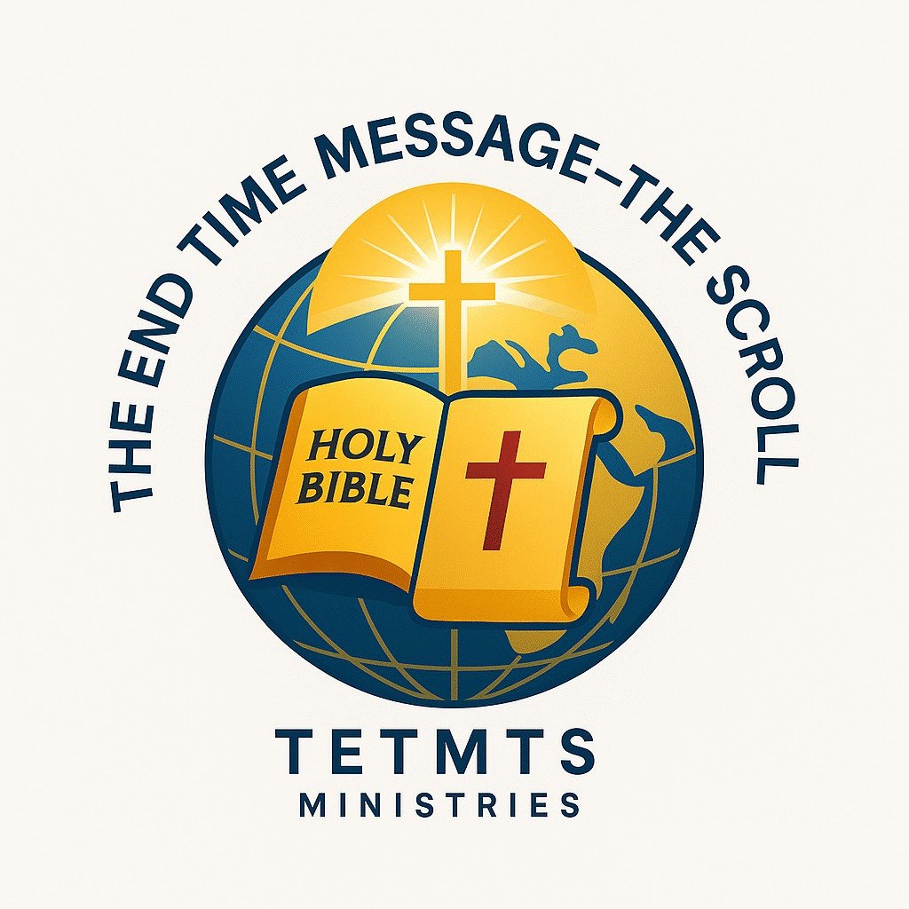 The End Time Message The Scroll (TETMTS) Ministries main transparent logo with Bible, cross, globe, the scroll, and world evangelism theme.