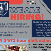 Firefighter and paramedic recruitment ad for Tiffin Fire Rescue, Ohio.