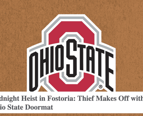 ALT: Ohio State logo with news headline about a midnight heist in Fostoria.