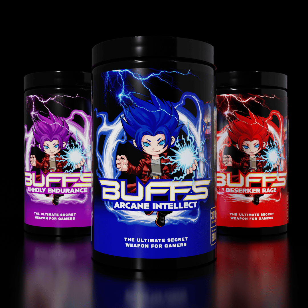 Buffs gaming supplement tub close-up