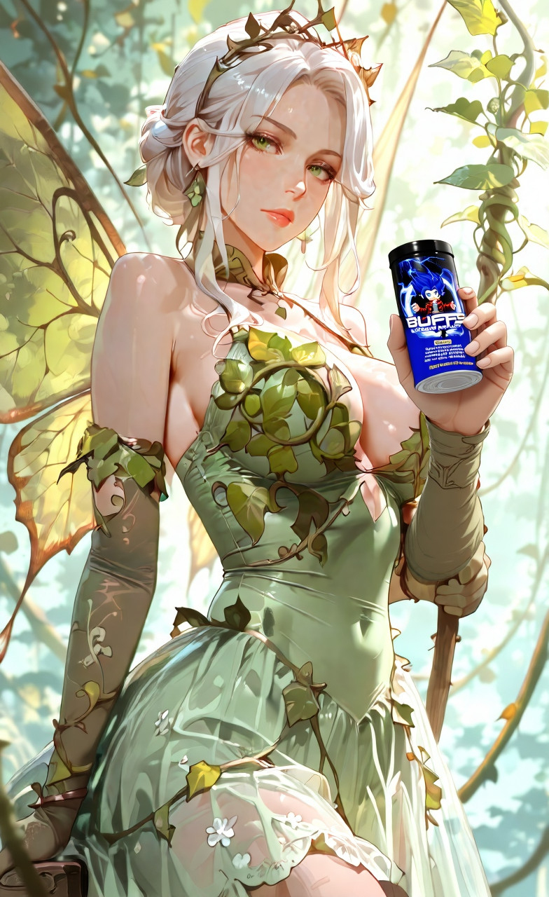 Forest Elf Anime Waifu holding Buffs Gaming Supplement
