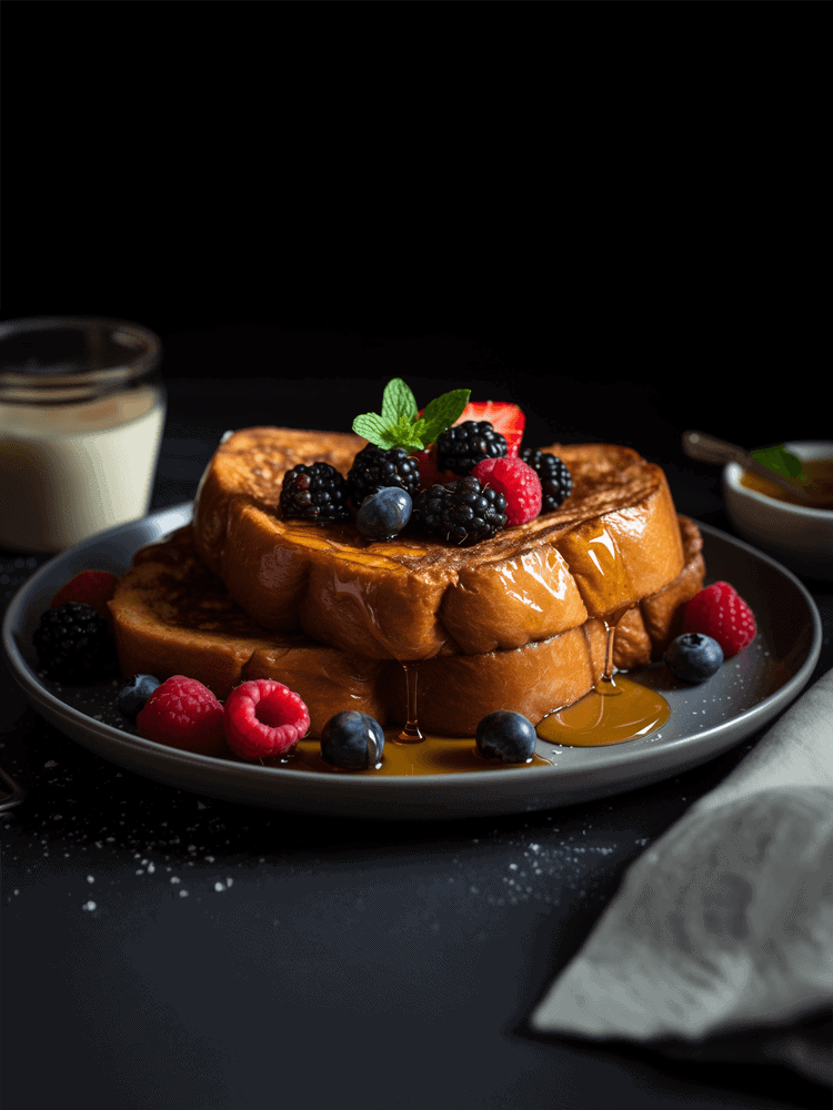 Crispy Gluten-Free Vegan French Toast on a plate with fruit on top