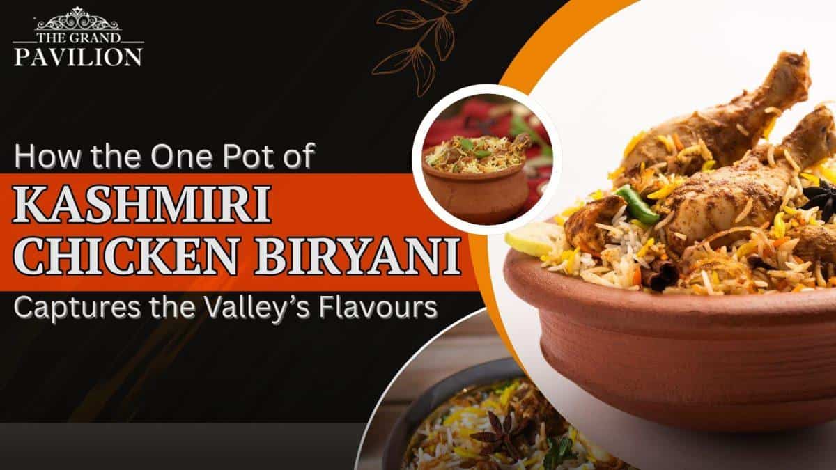 Authentic Kashmiri chicken biryani served in a traditional clay pot.