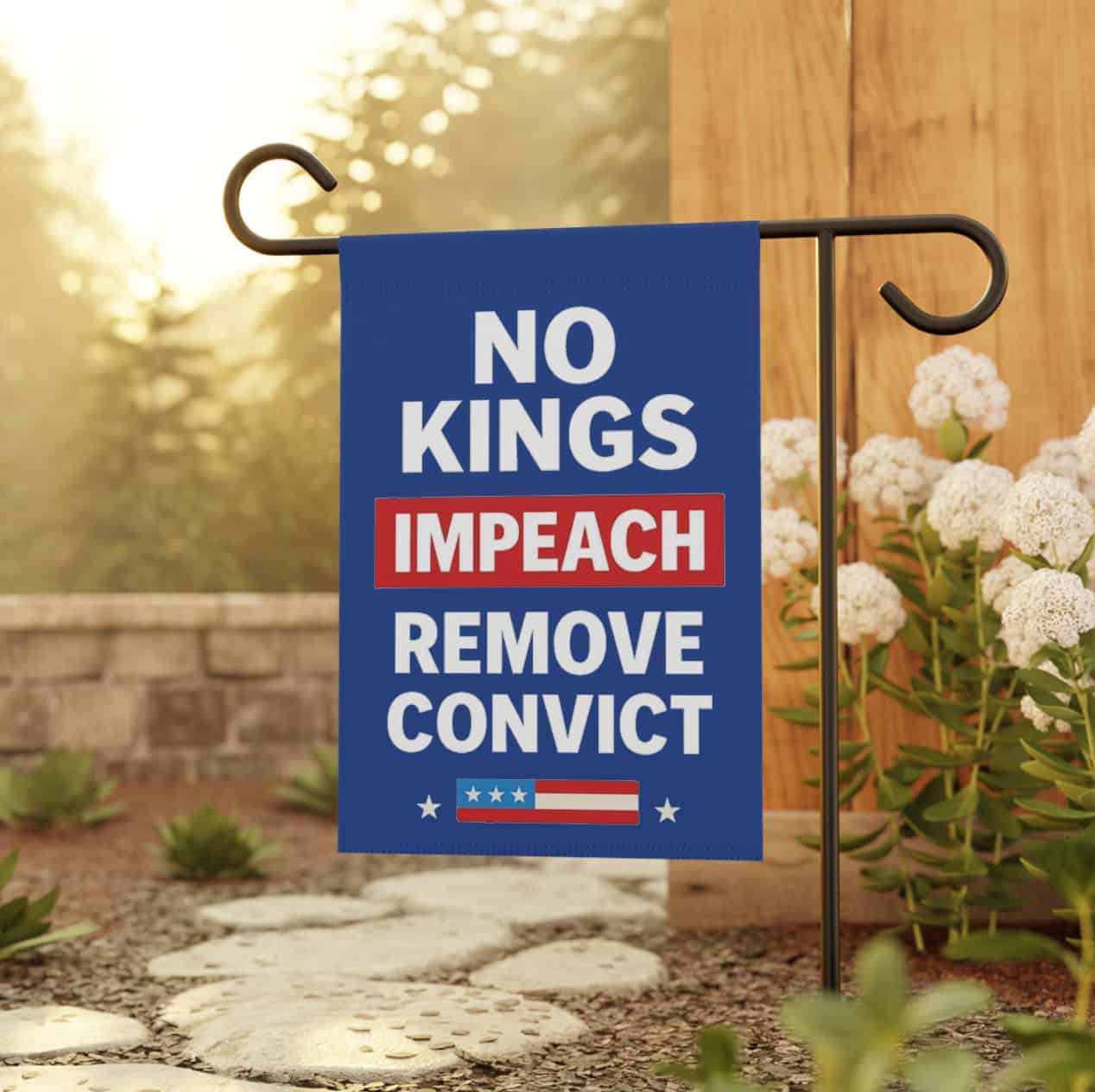 No Kings Impeach Remove Convict Garden Flag, Fuck Trump