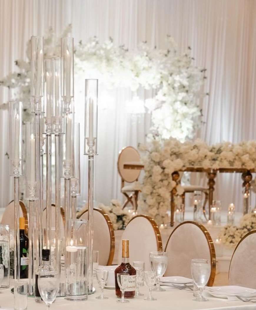 A wedding reception set in the ballroom at The Imperial House