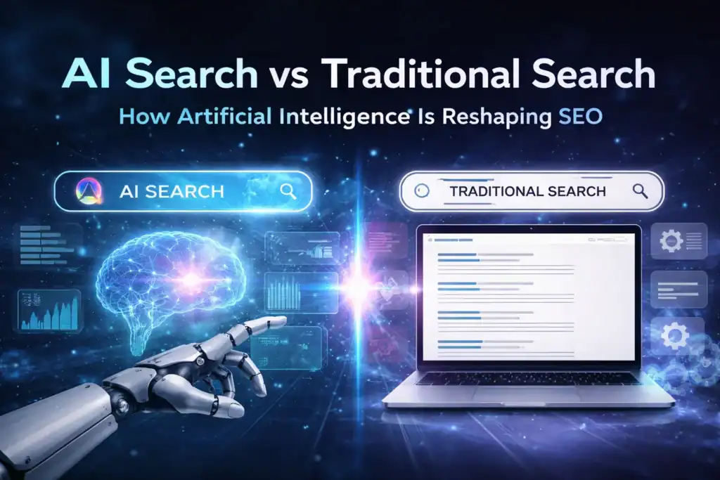 AI search interface with digital brain and futuris.