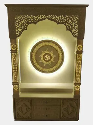 Resin Inlay Mandir With Backlit Pillar