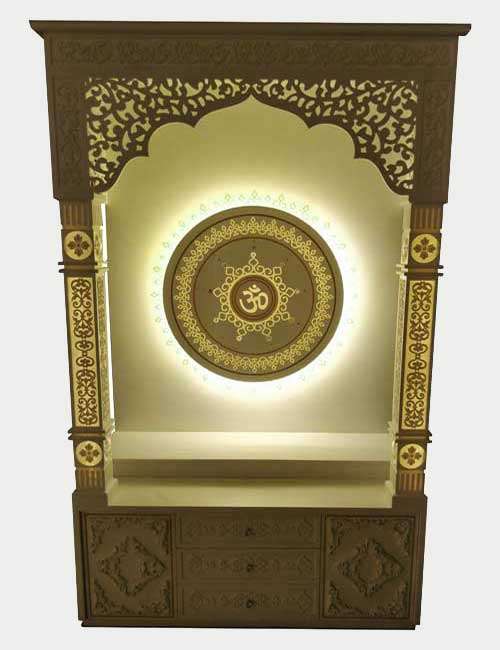 Resin Inlay Mandir With Backlit Pillar